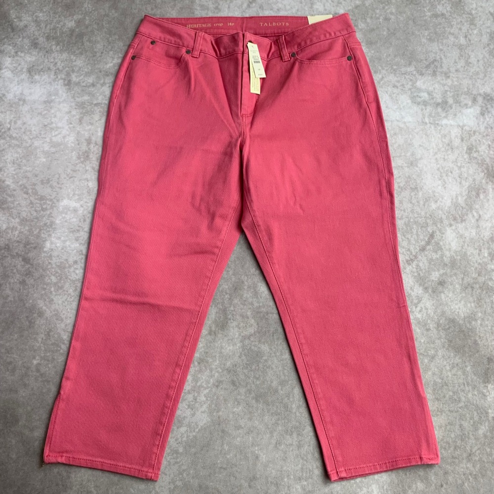 Talbots Heritage Crop Pants Womens 14P Pink Slim Leg Ankle Zip NWT